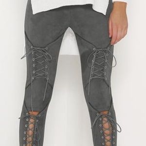 Never Worn Suede Leather Legging Lace-Up pants